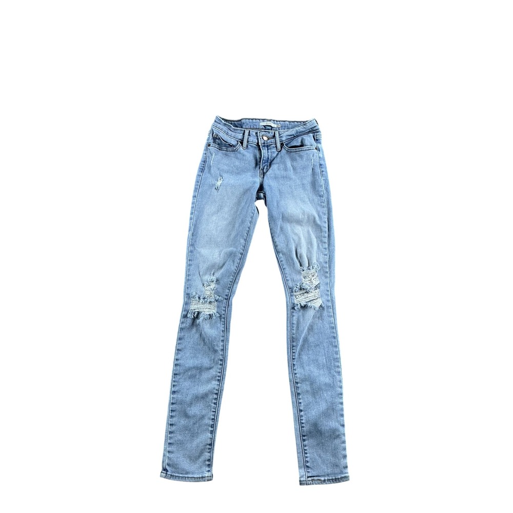 Levis 711 Skinny Jeans Light Wash Distressed Blue Denim Size 25 Womens